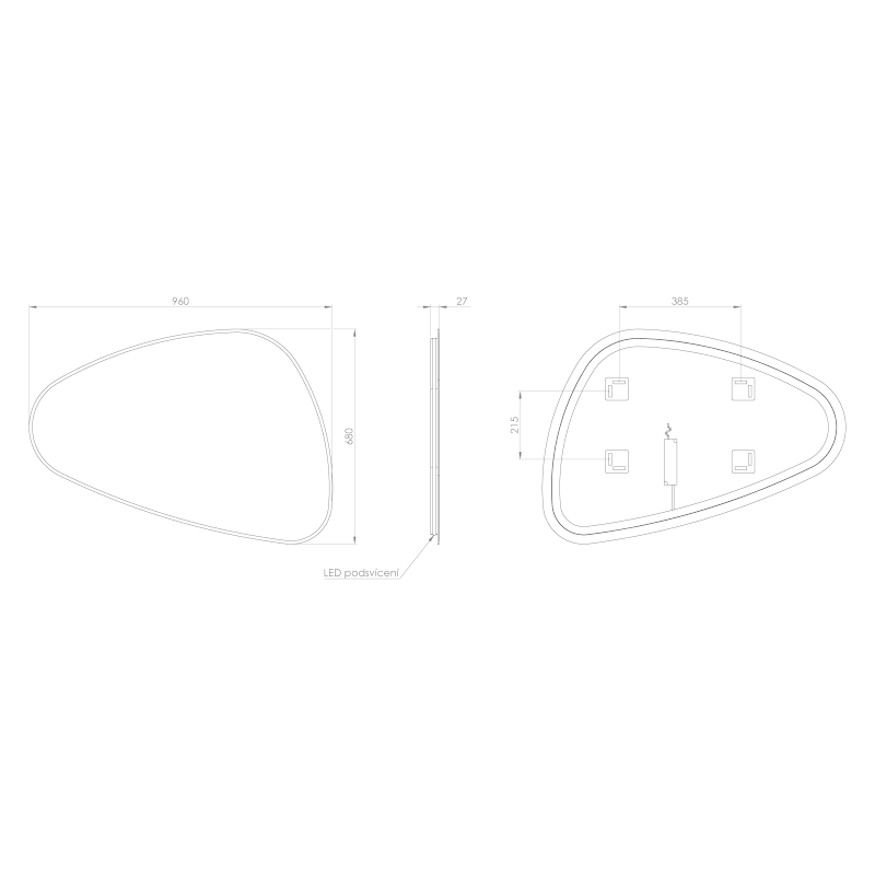 ELENA zrcadlo s LED podsvícením 20W, 68x96cm, černá mat 30574CI