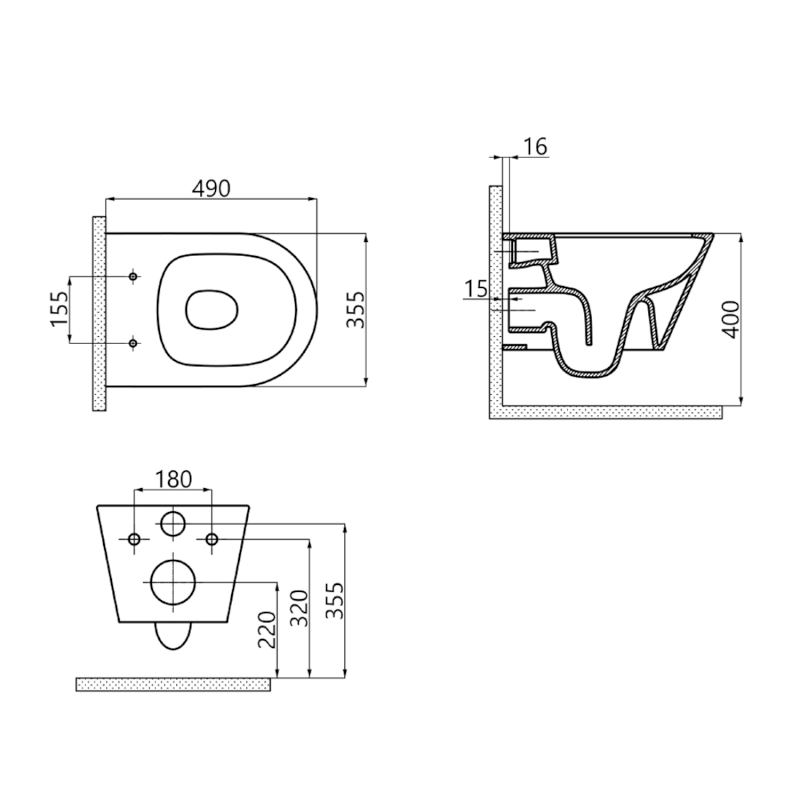 AVVA SHORT závěsná WC mísa, Rimless, 35,5x49cm, bílá 200114