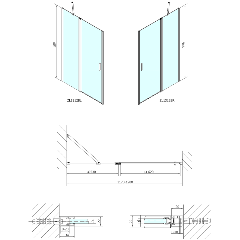 ZOOM BLACK sprchové dveře 1200mm, čiré sklo ZL1312B