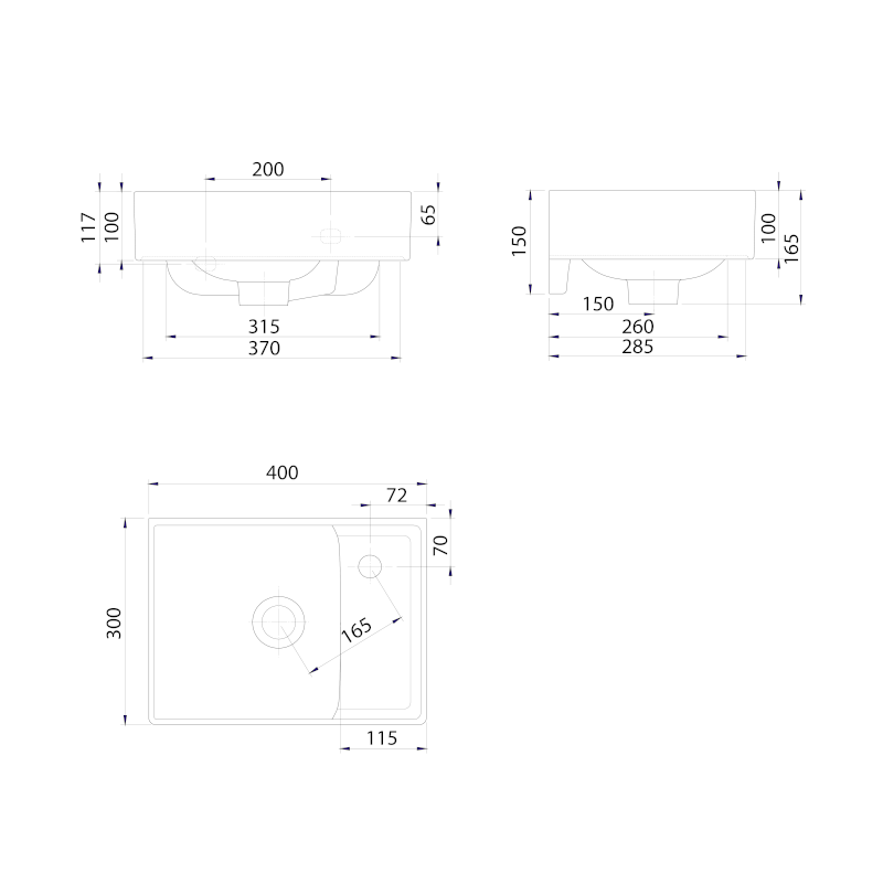NUALI keramické umývátko 40x30cm, baterie vpravo, bílá TU0128