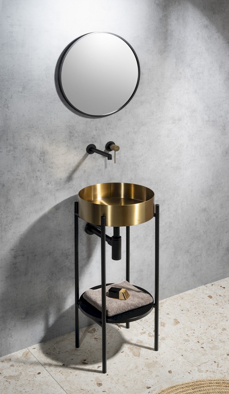 AURUM nerezové umyvadlo na desku, průměr 38cm, včetně výpusti, zlato mat AU201