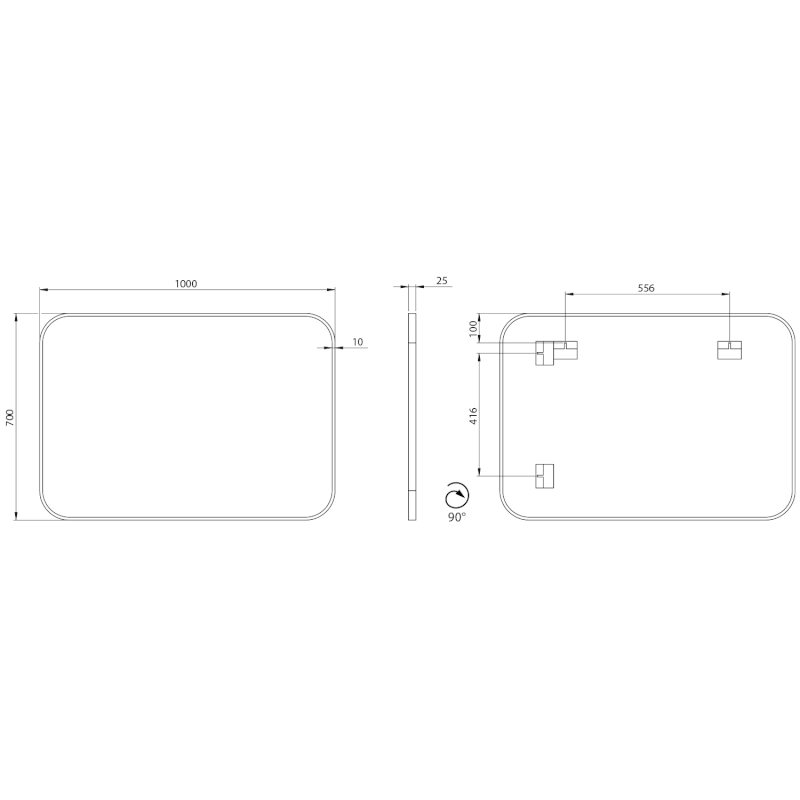 AROWANA zrcadlo v rámu 100x70cm, černá mat AWB1070