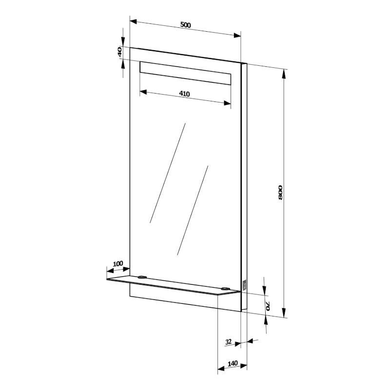 Zrcadlo s LED osvětlením a policí 50x80cm, kolébkový vypínač ATH52