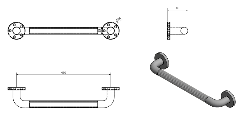 WHITE LINE pevnostní madlo plastové, 450mm, bílá MD240
