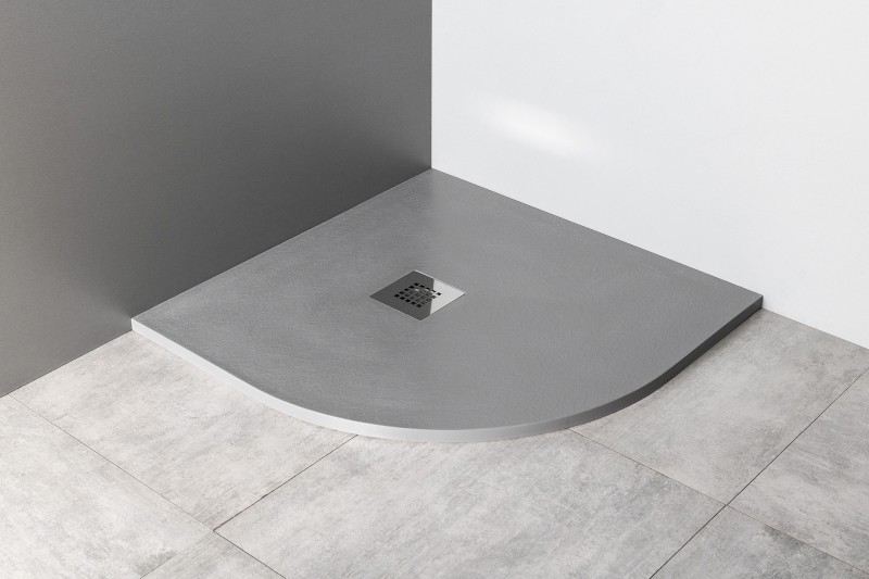 MITIA sprchová vanička z litého mramoru, čtvrtkruh 90x90cm, šedá PMSR90