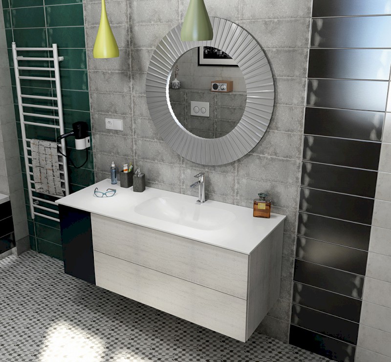 TREOS umyvadlo 146,6x51,3 cm (35+110), rockstone, pravé, bílá mat TS147-0101-R