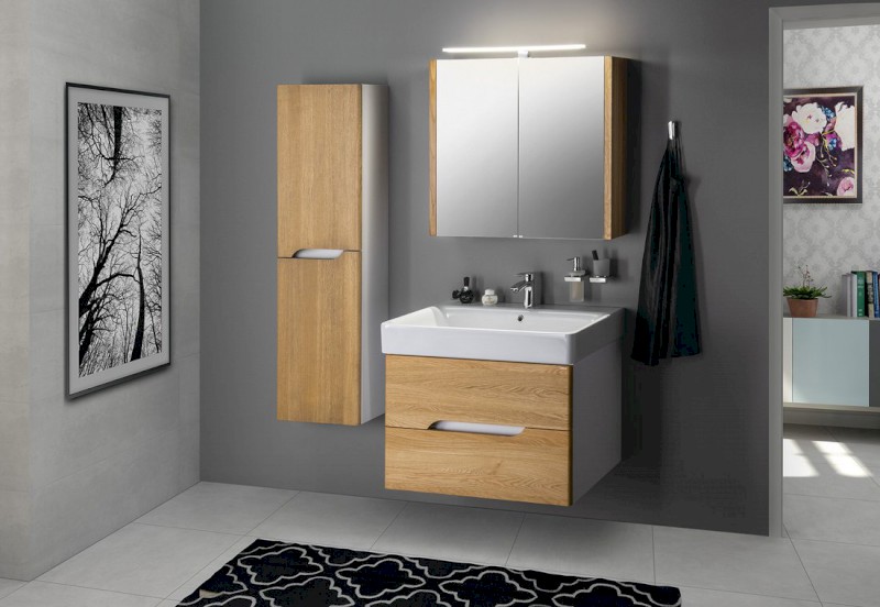 MEDIENA umyvadlová skříňka 76x51x48,5cm, bílá mat/dub natural MD082