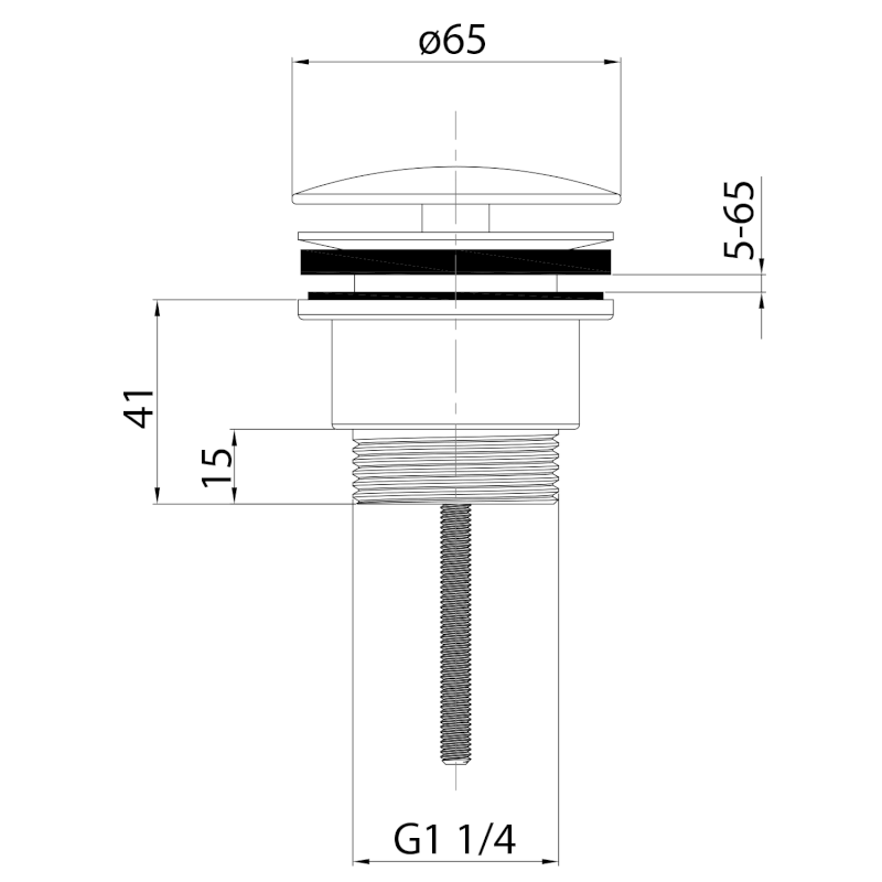 Umyvadlová výpust 5/4“, neuzavíratelná, velká zátka, 5-65mm, černá mat CV3004B
