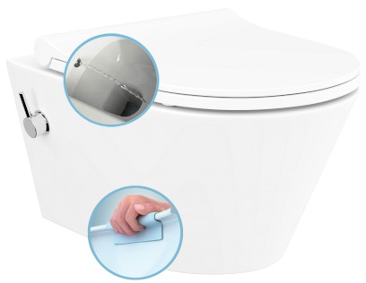 AVVA CLEANWASH závěsná WC mísa, integrovaná baterie a bidet. sprška, Rimless, 35,5x53cm, bílá 100315