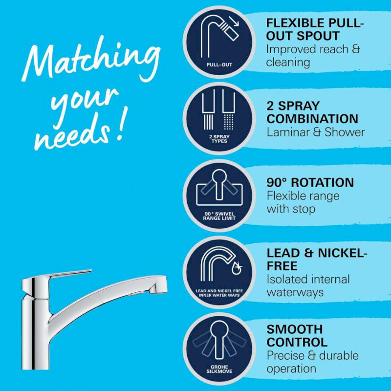 QuickFix Start Dřezová baterie s výsuvnou sprškou, chrom GROHE 30531001