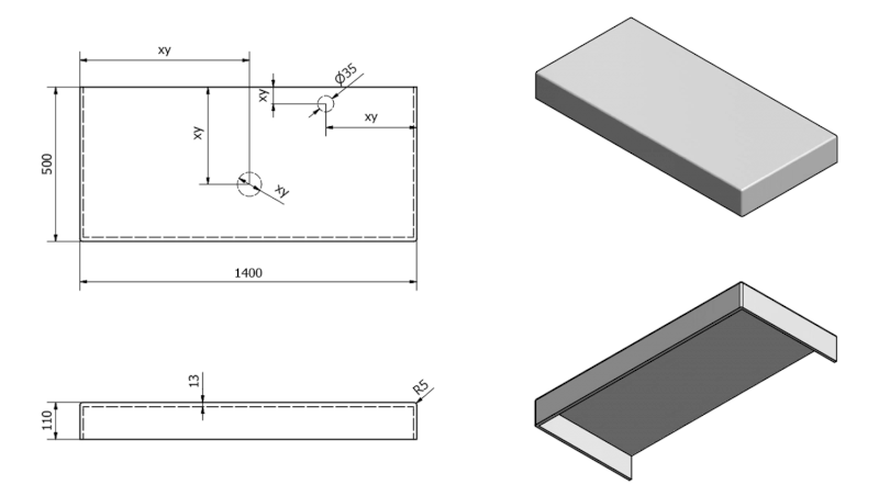 TAILOR rockstone deska 140x50 cm, provedení límce C TR140C