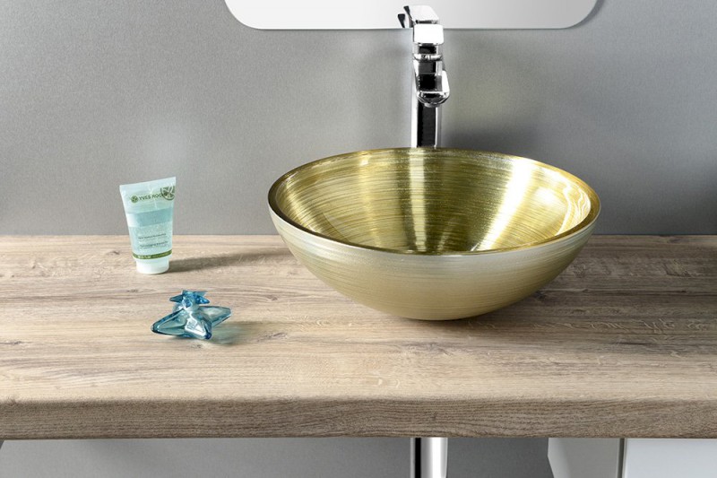 MURANO SOFT BROWN skleněné umyvadlo na desku, průměr 40cm, béžovozlatá AL5318-67