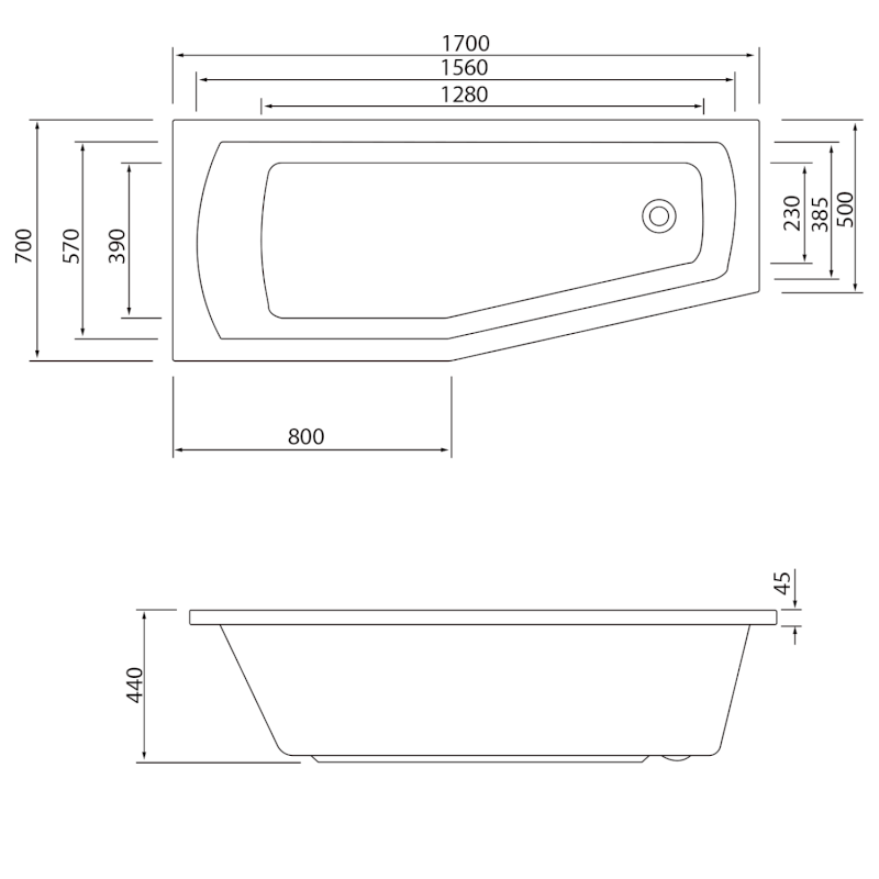 OPAVA vana 170x70x44cm, levá, bílá C1770