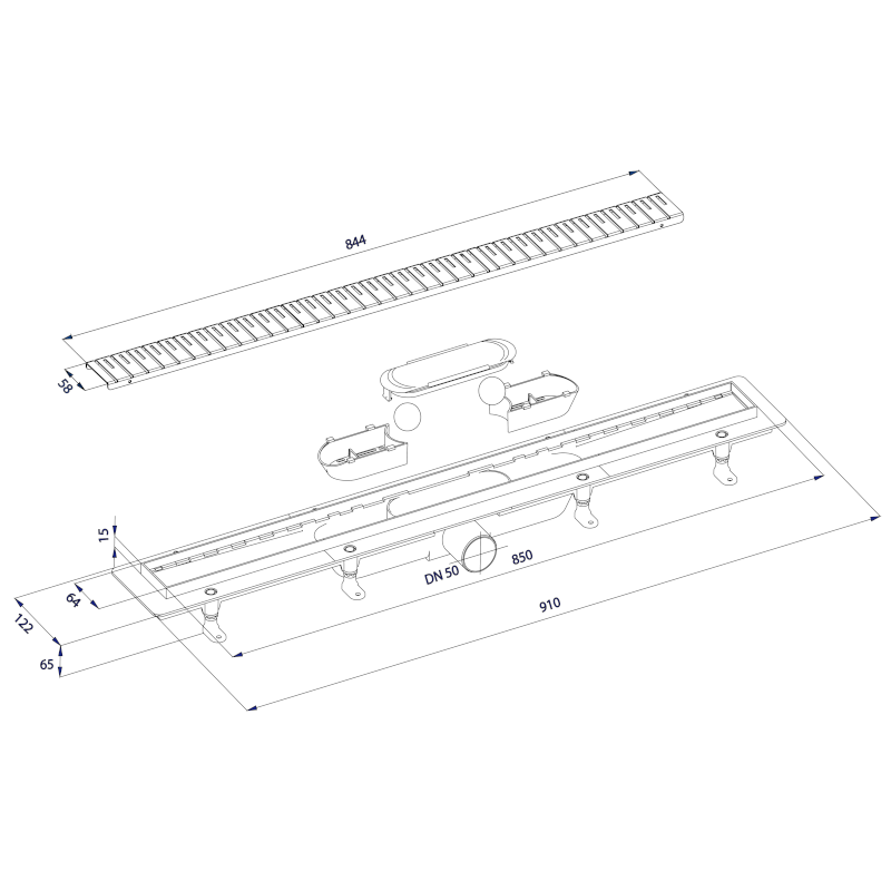 KLAVER podlahový žlab s nerezovým roštem, L-910, DN50 73741