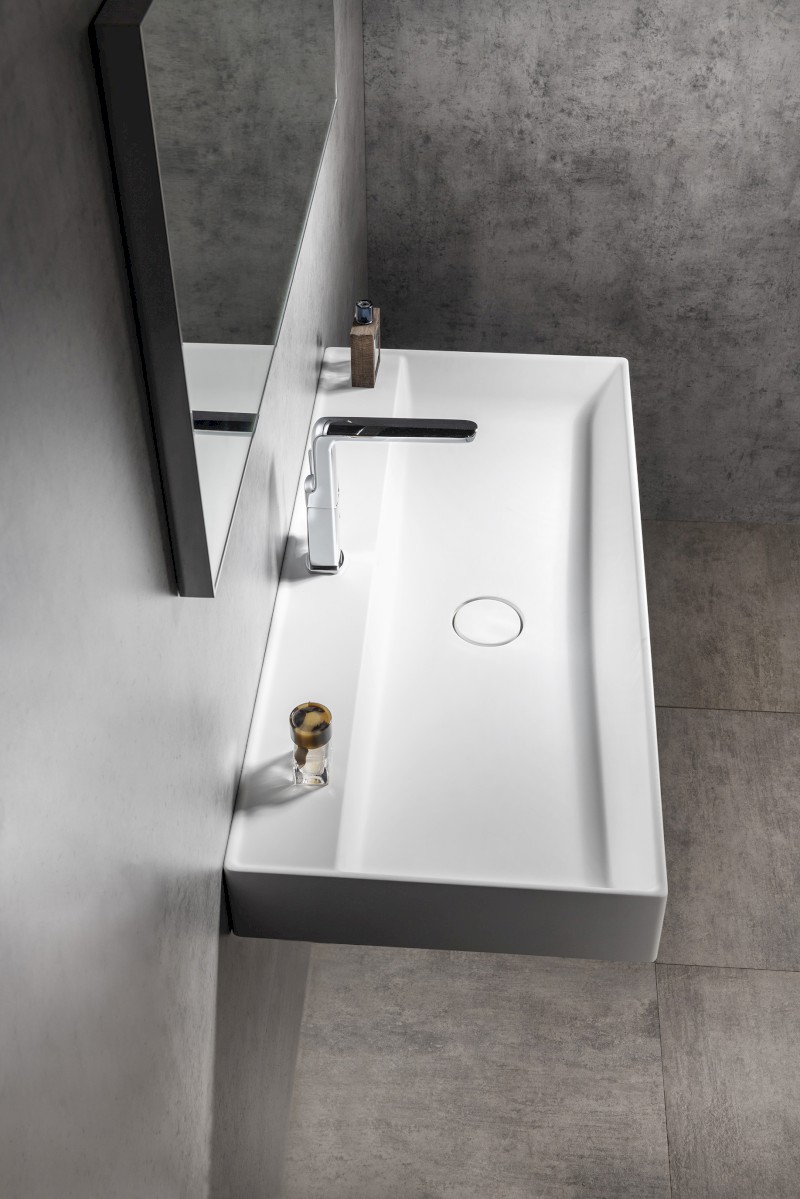 TWIG umyvadlo, litý mramor, 100x47cm, kryt výpusti, bílá TW100