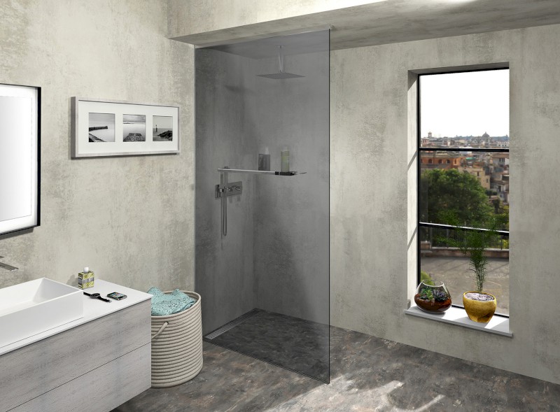 ARCHITEX sada pro uchycení skla, podlaha-stěna-strop se spádovou lištou, 1615x2600mm, levá, leštěný hliník AX2616L