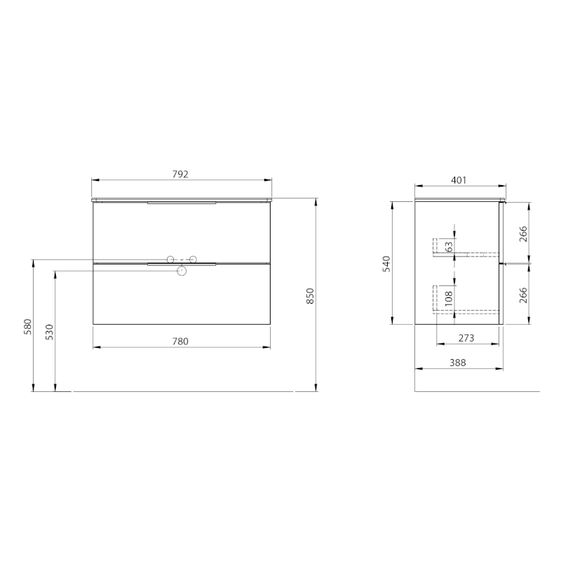 CIRASA STRIP umyvadlová skříňka 78x54x39cm, carina CR792-4141S