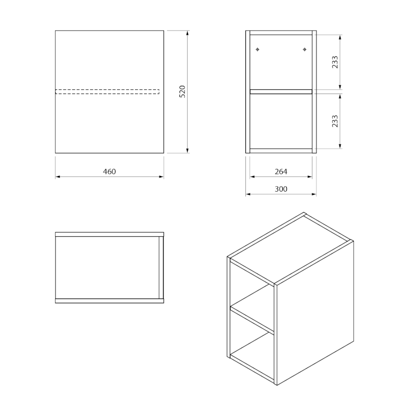 CIRASA skříňka spodní policová 30x52x46cm, bílá lesk CR312-3030