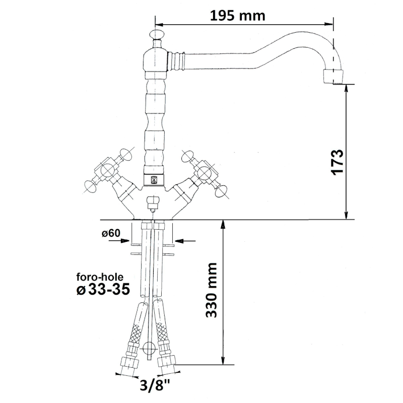 ANTEA stojánková umyvadlová baterie s retro hubicí s výpustí, zlato 3375