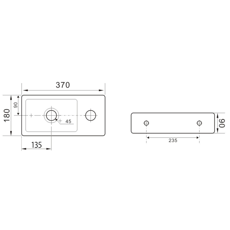 ZOE keramické umývátko 37x18cm, otvor pro baterii vpravo, bílá AR495