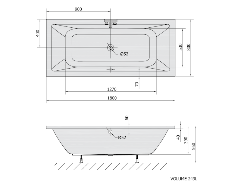 KRYSTA obdélníková vana 180x80x39cm, bílá 71710