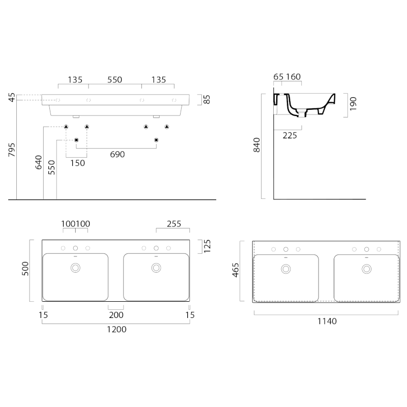 NUBES keramické dvojumyvadlo 120x50cm, bílá ExtraGlaze 9625111