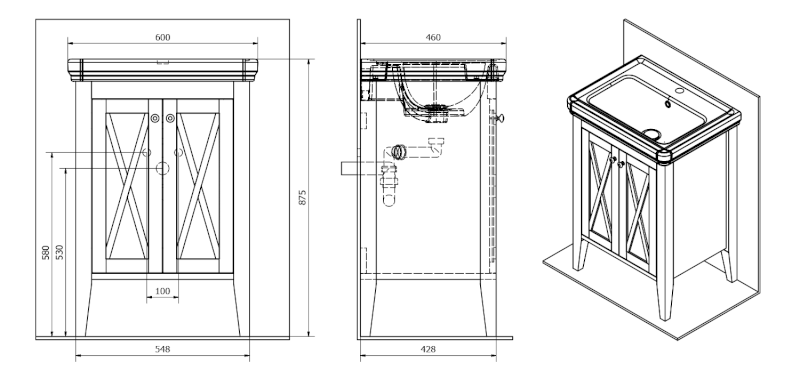 CROSS umyvadlová skříňka 55x81x43cm, buk CR360