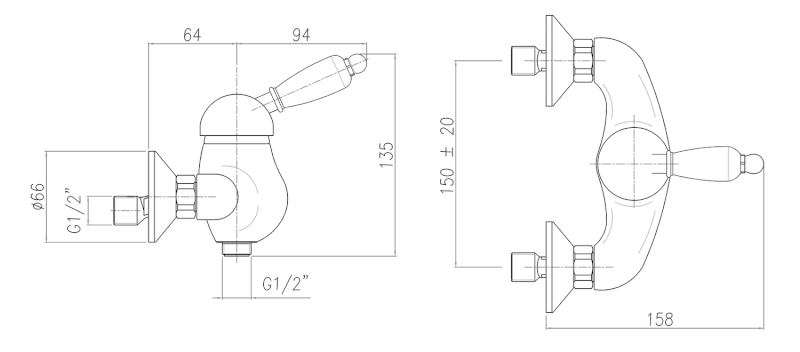 KIRKÉ BLACK nástěnná sprchová baterie, černá páčka, zlato KI11NZ