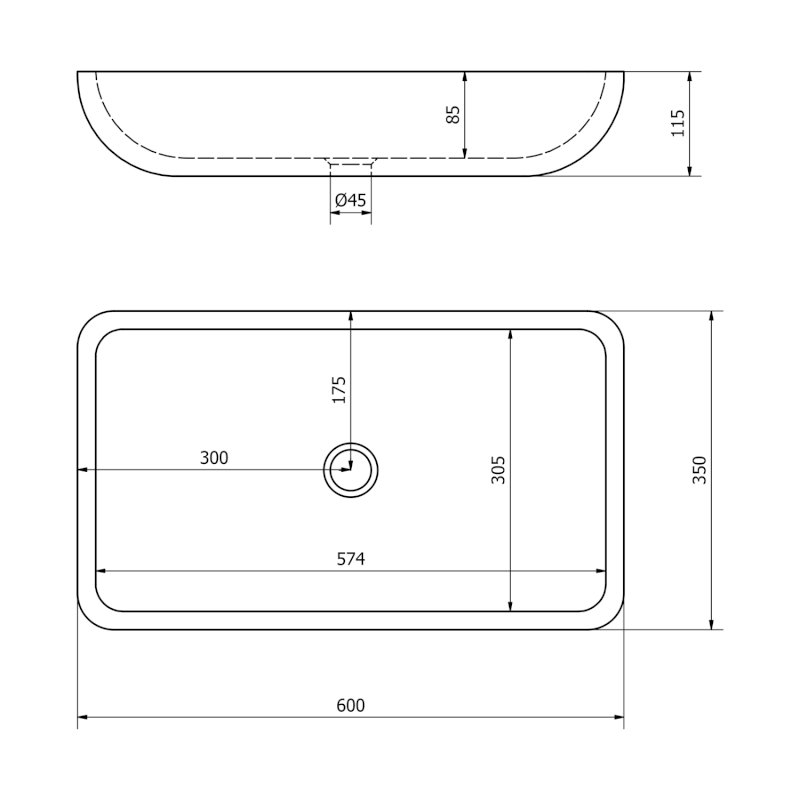 BLOK kamenné umyvadlo na desku, 60x35cm, matný černý Marquin 2401-39
