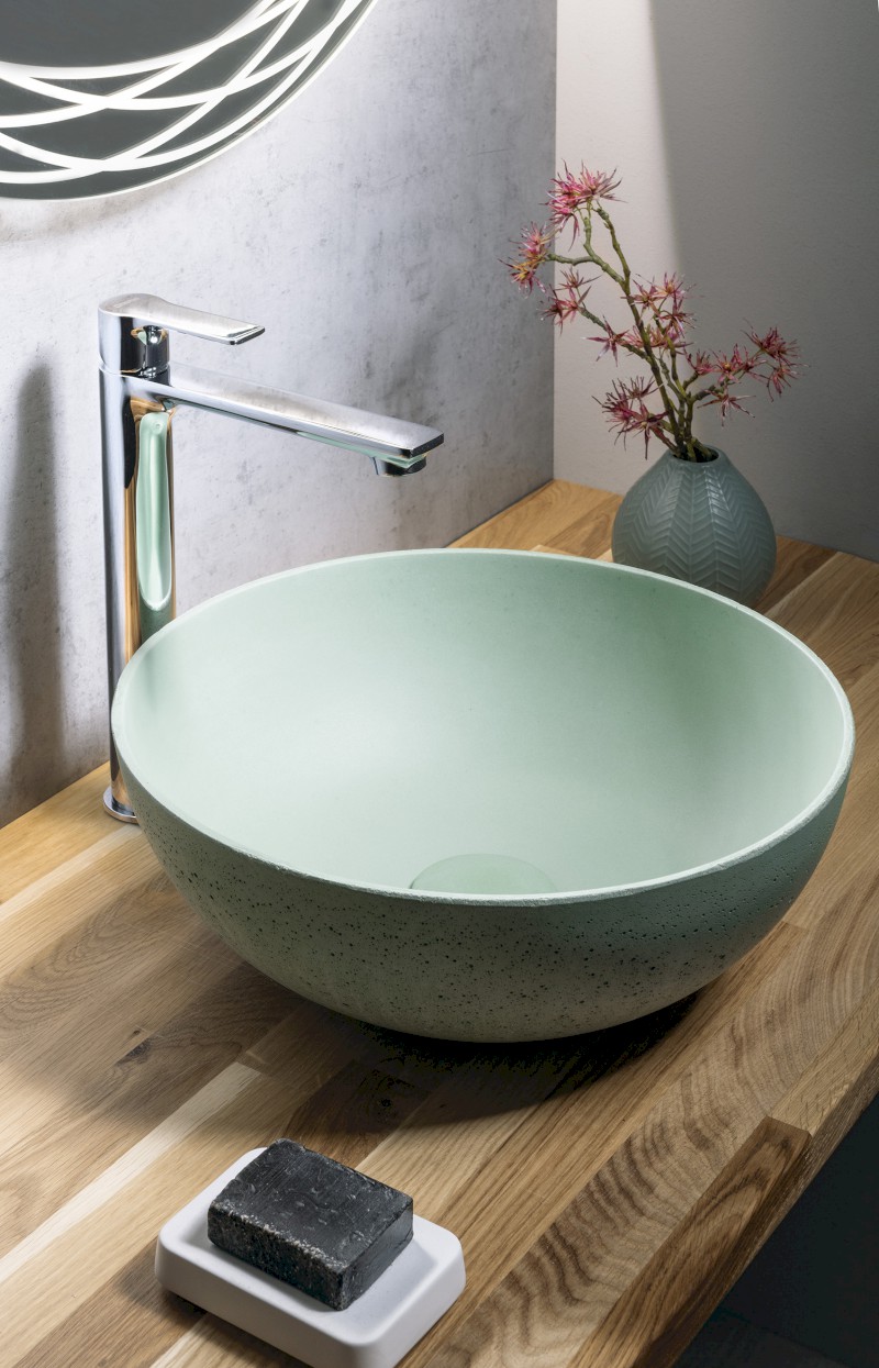 FORMIGO betonové umyvadlo na desku, Ø 39cm, zelená mat FG323