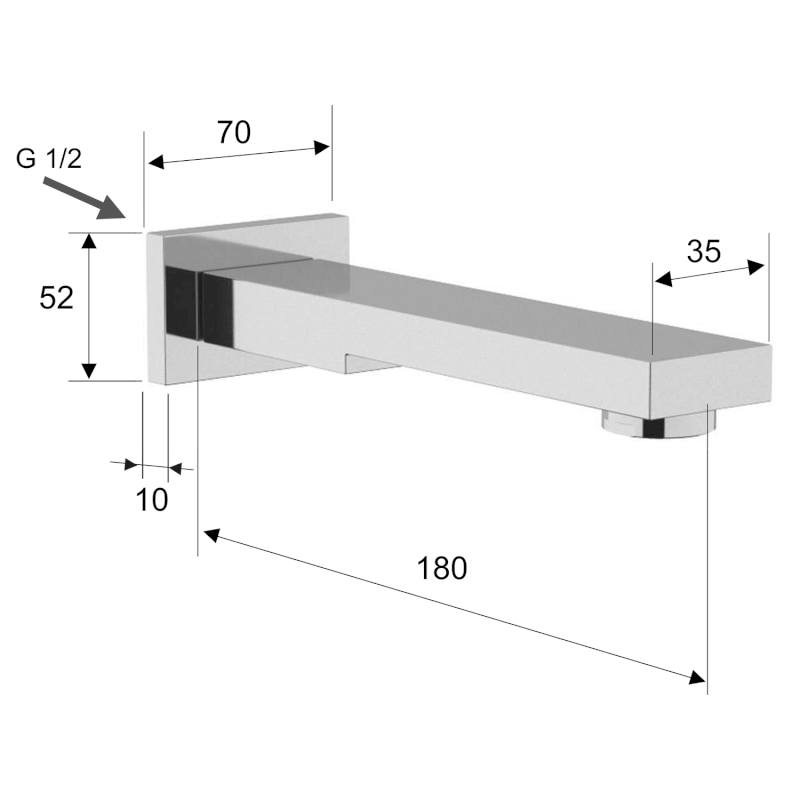 Nástěnná výtoková hubice, hranatá, 180mm, zlato BO417
