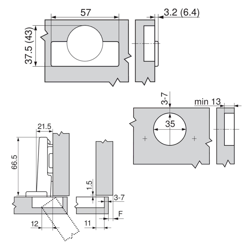 BLUM nábytkový závěs naložený, integr.tlumení, včetně krytek, černý onyx D-71B3550