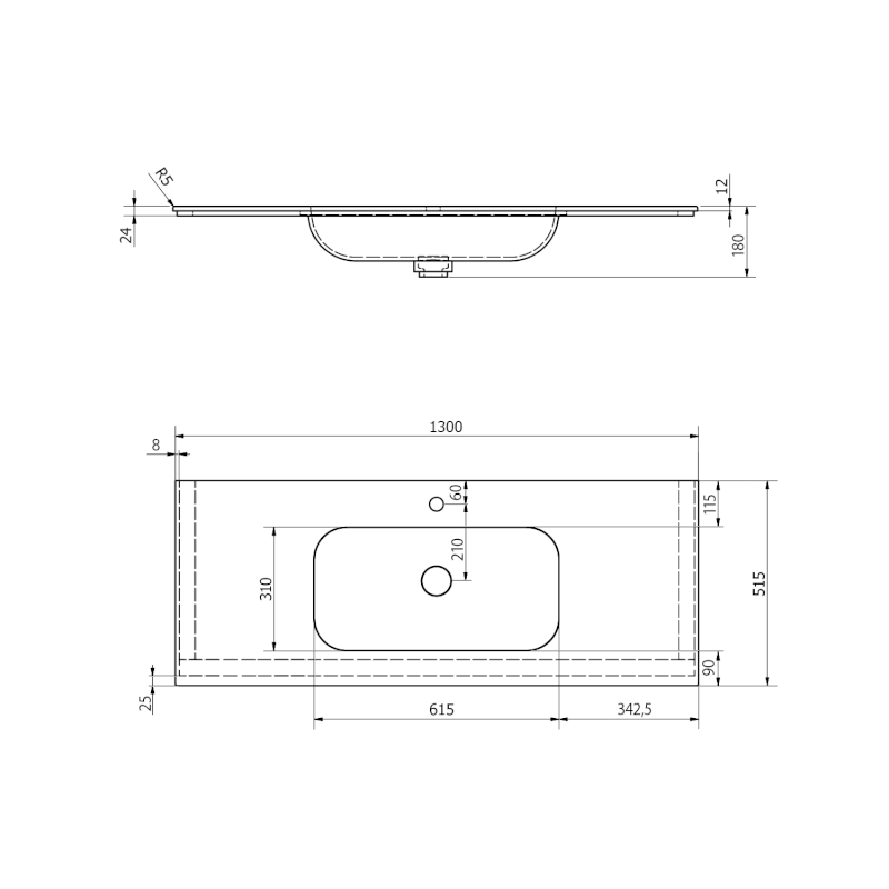 ARUBA umyvadlo, Rockstone, 130x51,5cm, bílá mat AR130-B1M
