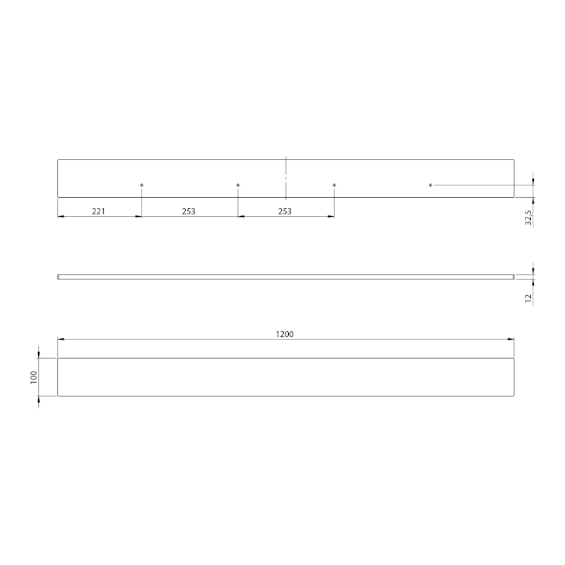 Polička kompozit 120x10cm, černá mat ERU-K46