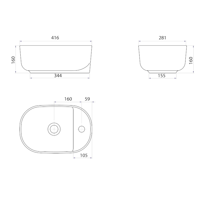 MANAKI keramické umývátko 42x28cm, bílá TU0076