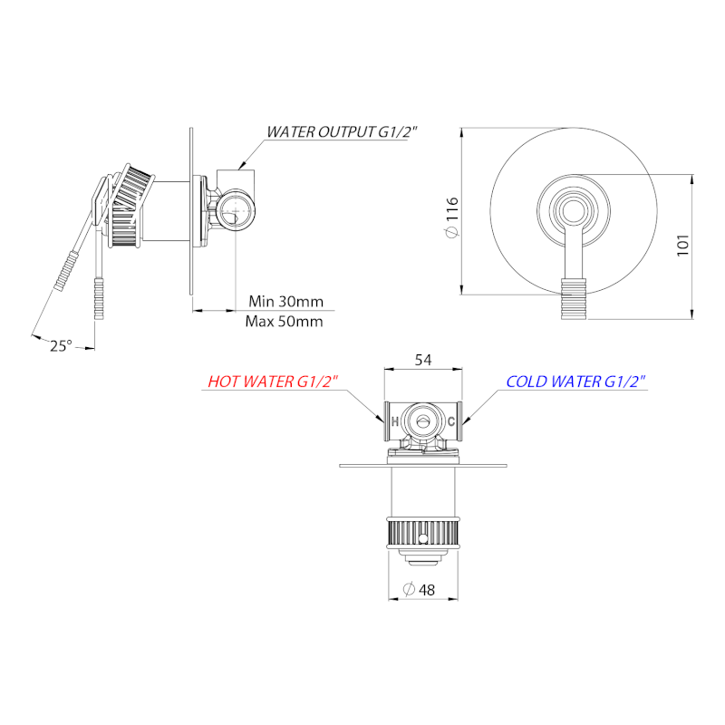 VERSI podomítková sprchová baterie, 1 výstup, chrom RV041