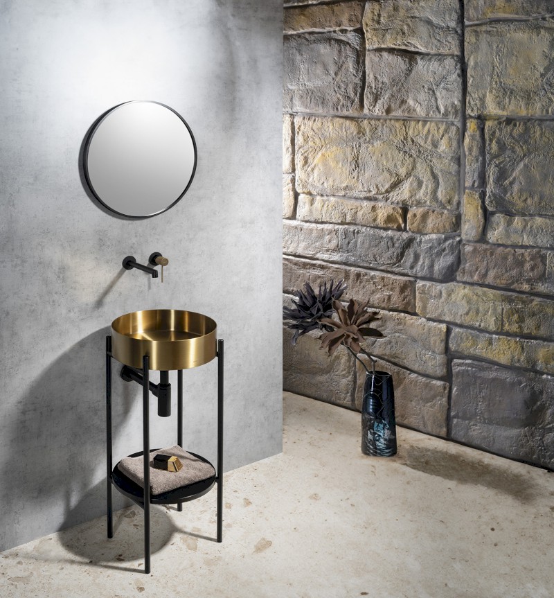 AURUM nerezové umyvadlo na desku, průměr 38cm, včetně výpusti, zlato mat AU201