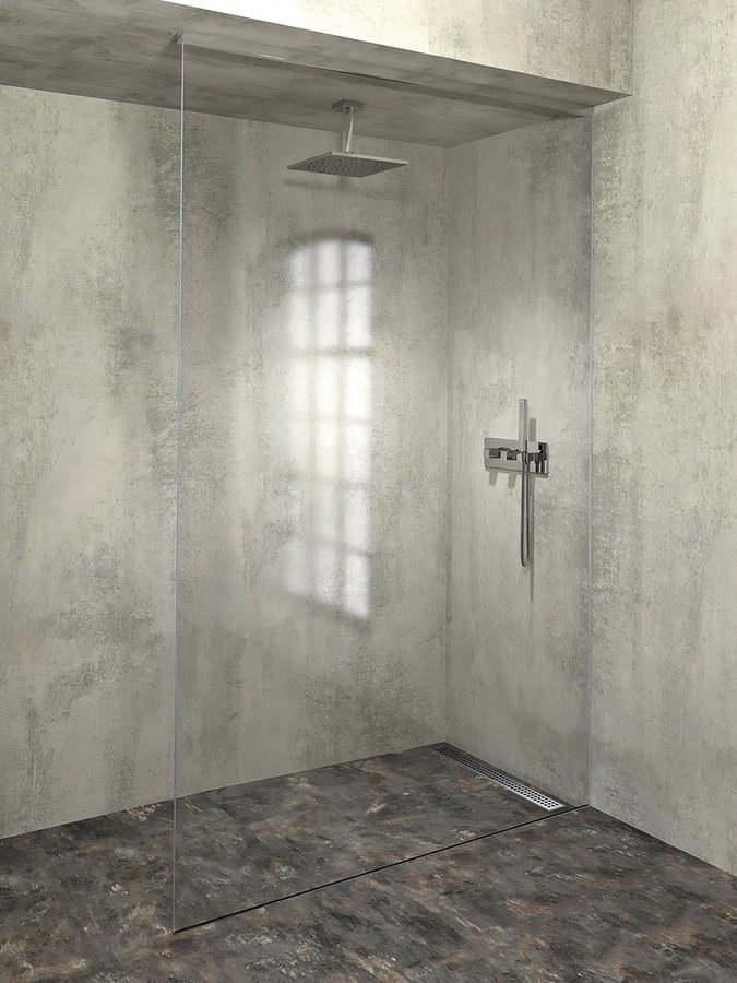 ARCHITEX sada pro uchycení skla, podlaha-stěna-strop se spádovou lištou, 1615x2600mm, pravá, leštěný hliník AX2616R