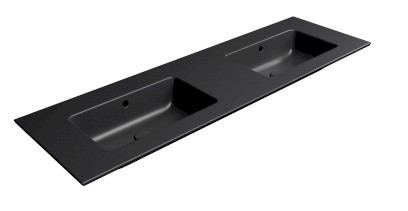 PURA keramické dvojumyvadlo Slim 142x46cm, bez otvoru, černá mat 8889026
