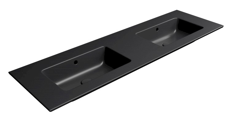 PURA keramické dvojumyvadlo Slim 142x46cm, bez otvoru, černá mat 8889026