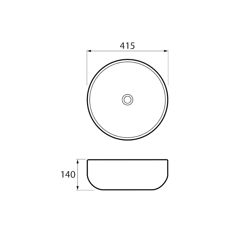 RONDEA keramické umyvadlo na desku Ø 41cm, černá mat AR445B