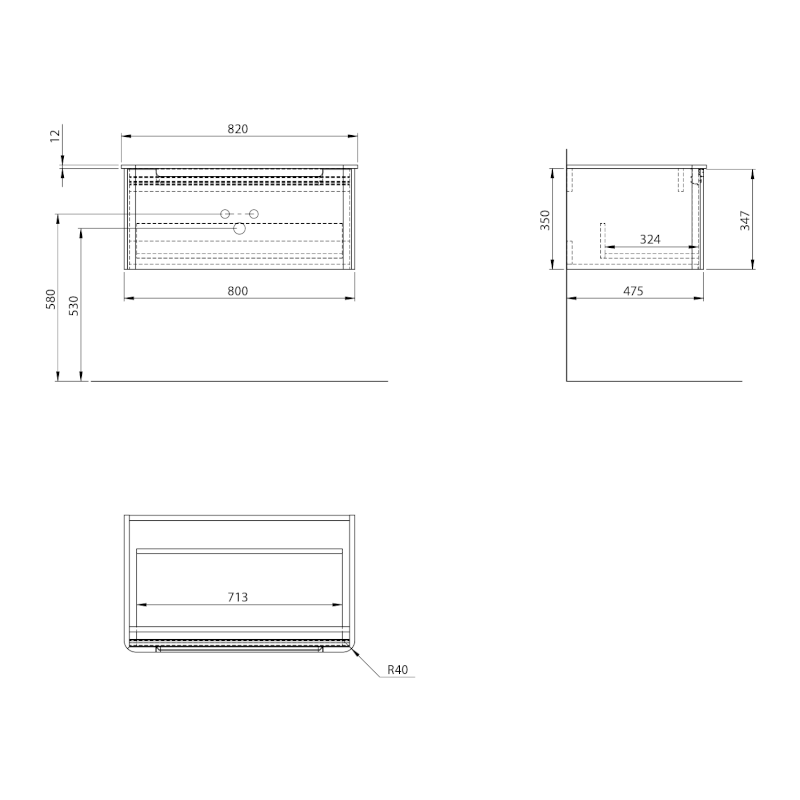 KERALA umyvadlová skříňka 80x35x47,5cm, 1x zásuvka, carina KR080-4141