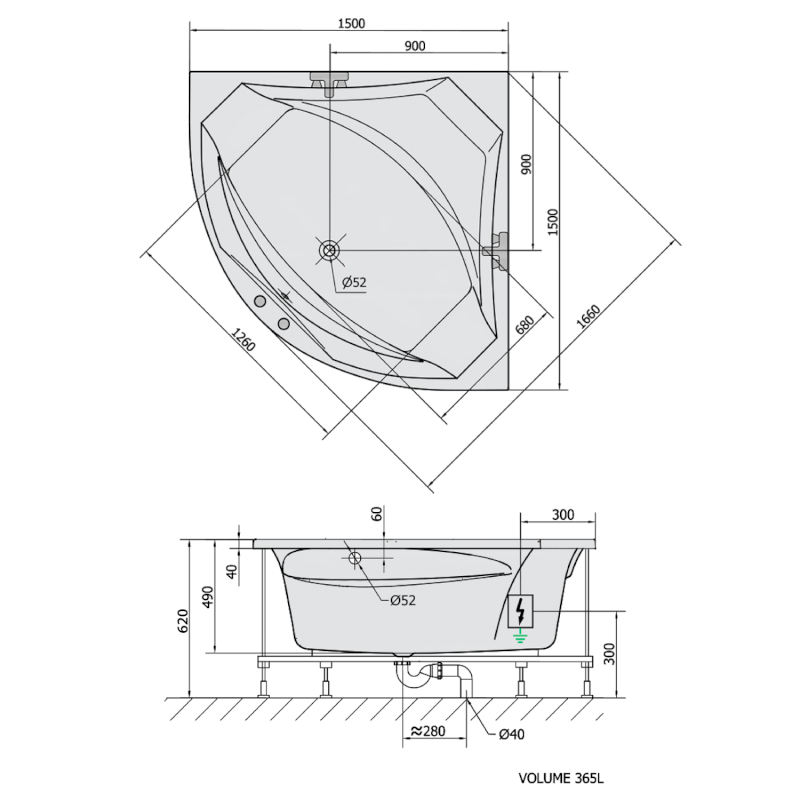 ROSANA hydromasážní vana, 150x150x49cm, Attraction Hydro, chrom 63119.3010