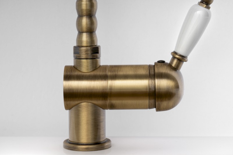 KIRKÉ WHITE stojánková dřezová baterie, bílá páčka, bronz KI14BB