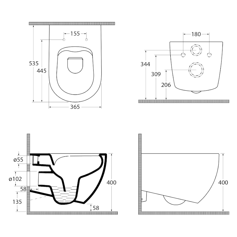 INFINITY závěsná WC mísa, Rimless, 36,5x53cm, bílá mat 10NF02005-2L