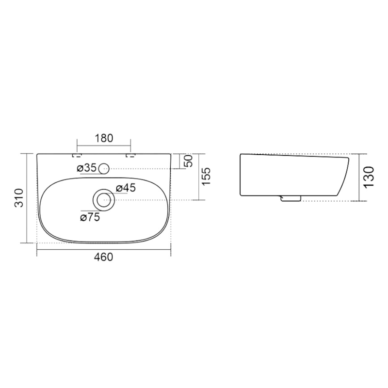 FLANNY keramické umývátko 46x31cm, bílá NP396