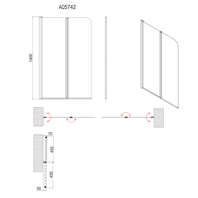 WILA vanová zástěna 900x1400 mm skládací, chrom, čiré sklo AQ5742