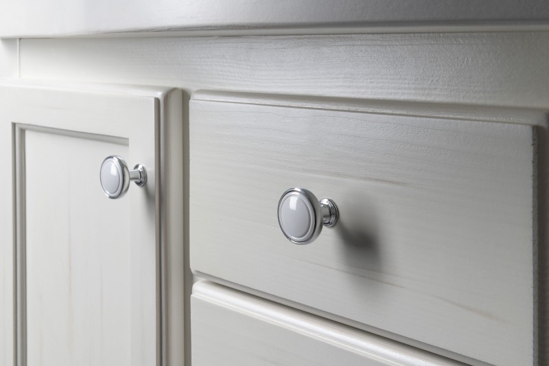 Kovová úchytka, průměr 30mm, chrom/bílá 12310