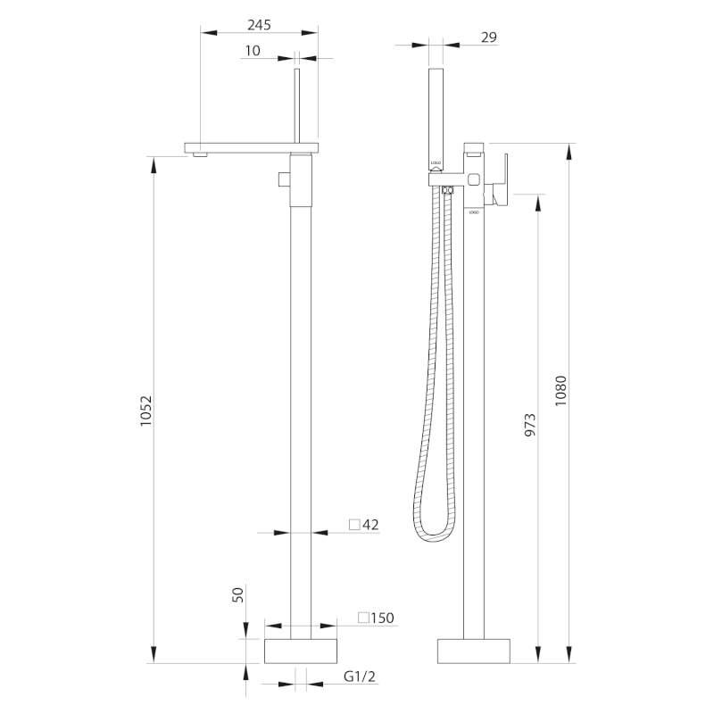 CUBEMIX vanová baterie s připojením do podlahy, černá mat CM021B