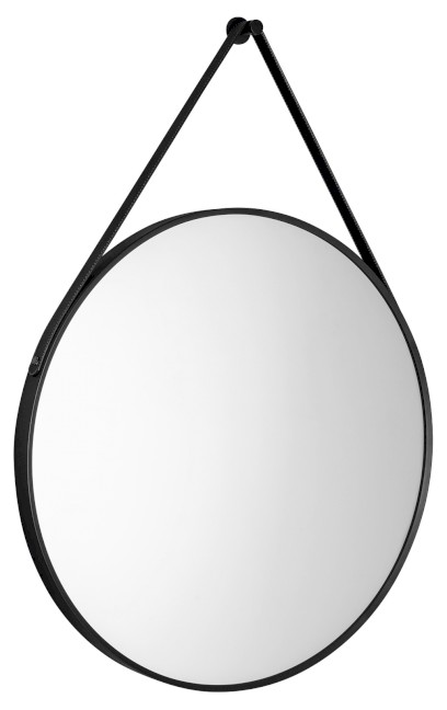 STAGO kulaté zrcadlo ø 60cm, kožený pásek, černá mat SG065